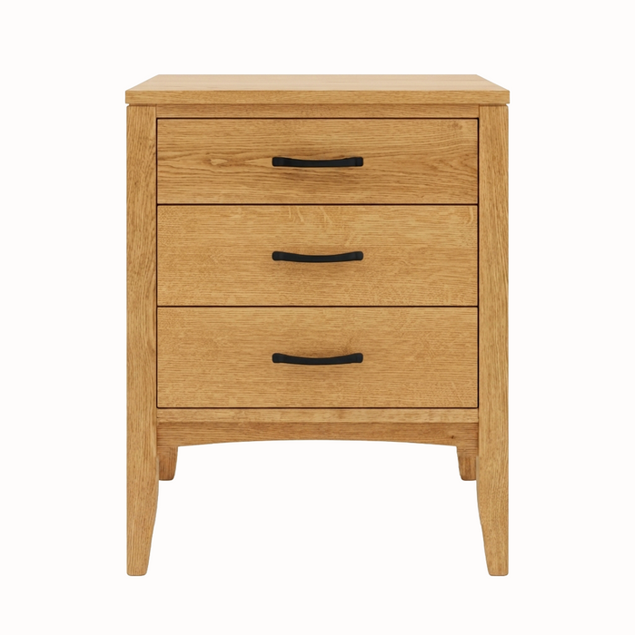 Weybridge Three Drawer Nightstand — Oak wood reference; selected finish may differ