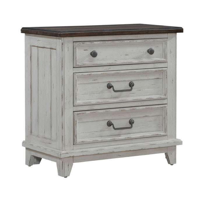 River Place - 3 Drawer Nightstand With Charging Station - Riverstone White & Tobacco