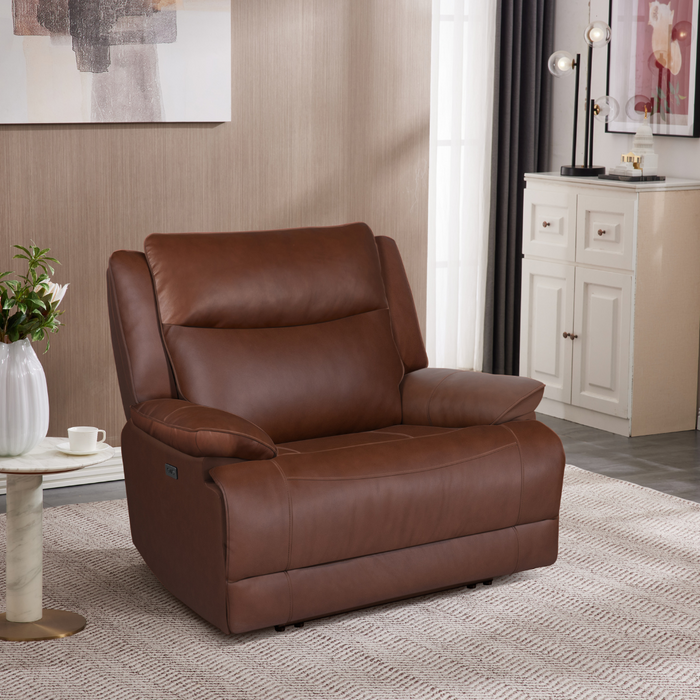 Leather Pecan Big & Tall Power Recliner by Warehouse M