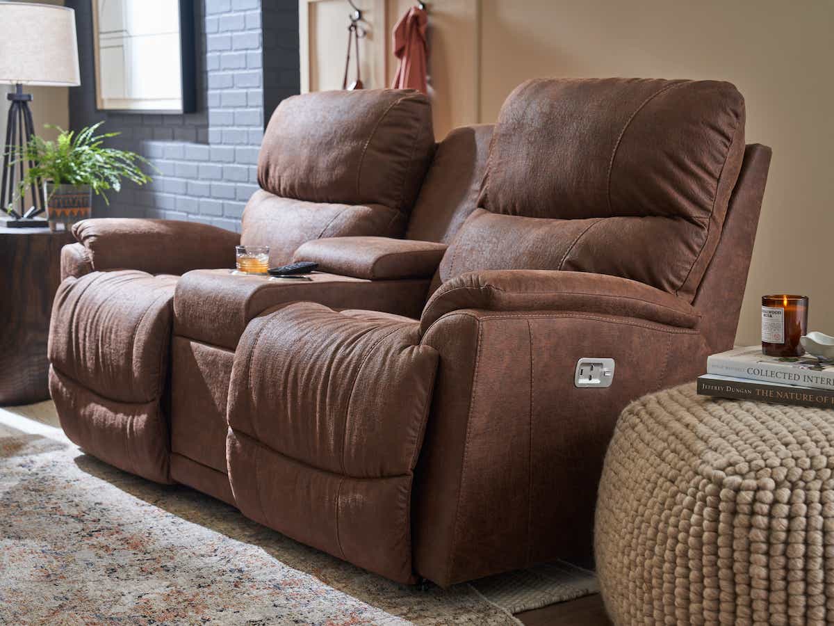 Trouper Power Reclining Loveseat — Whiskey — i-Northwest E153775 lifestyle view