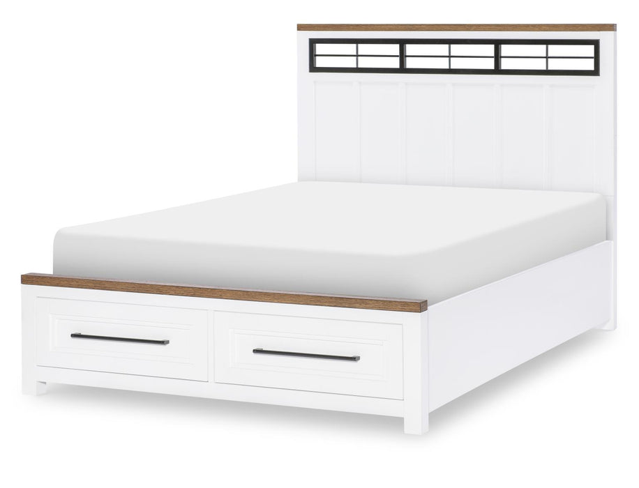 Dutton - Full Storage Footboard With Slat Roll - Natural White / Toasted Coconut