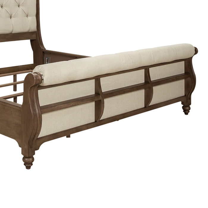 Americana Farmhouse - Queen Upholstered Sleigh Footboard - Light Brown