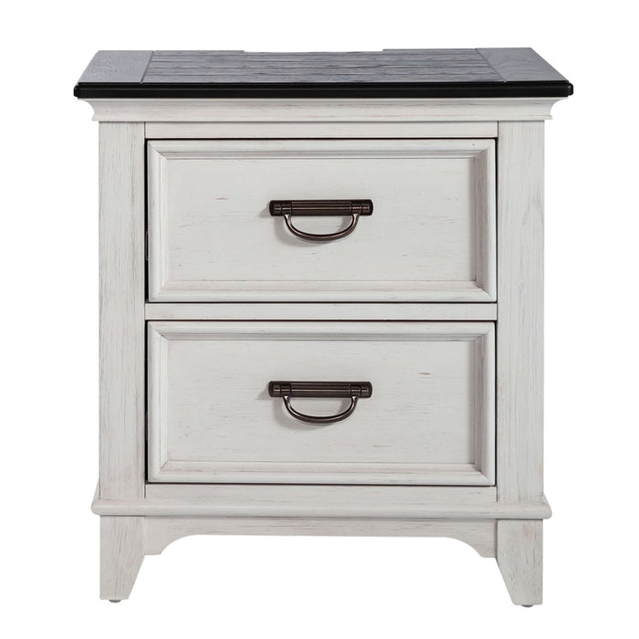 Allyson Park - 2 Drawer Nightstand With Charging Station - Wirebrushed White / Charcoal