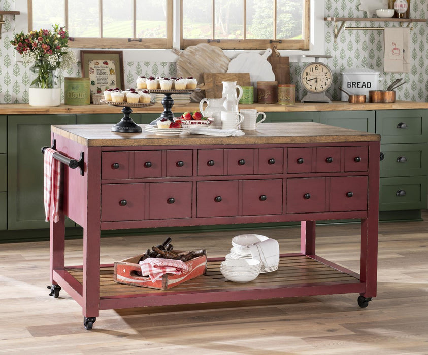 Vintage Market - Kitchen Island 6 Drawer With Casters