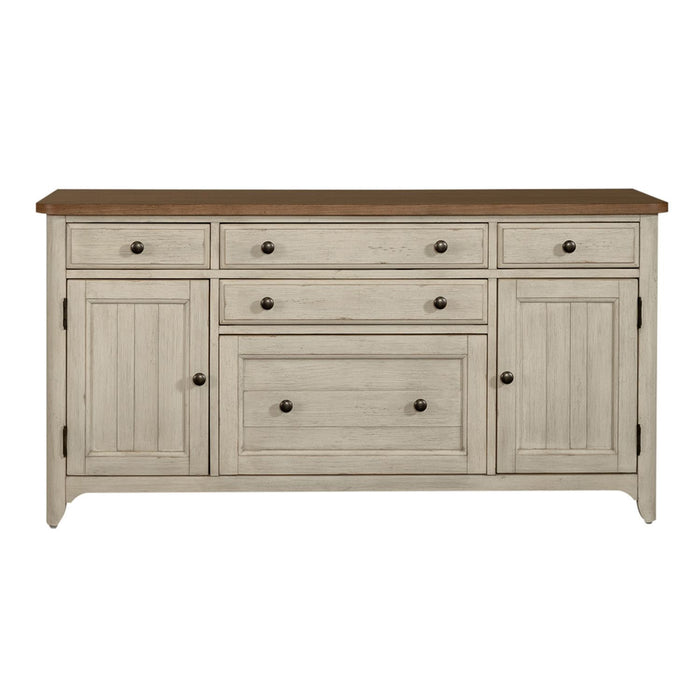 Farmhouse Reimagined - Door Credenza - Antique White / Chestnut Tops