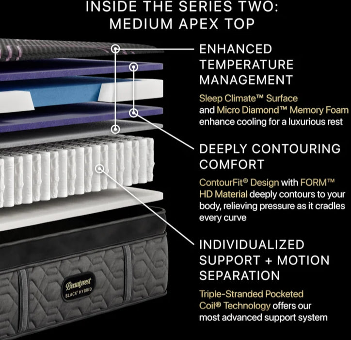 Black Series Two 14.5" Hybrid Medium Apex Pillow Top Mattress by Beautyrest | Cooling Technology, Pressure Relief