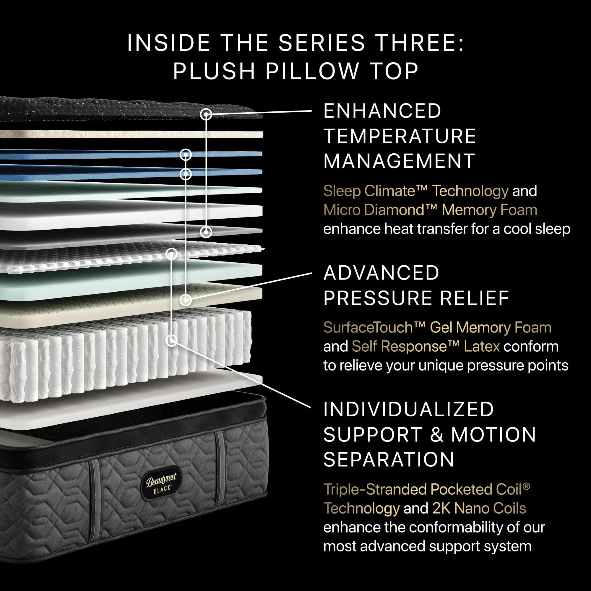 Black Series Three 16.75" Plush Pillow Top Mattress by Beautyrest