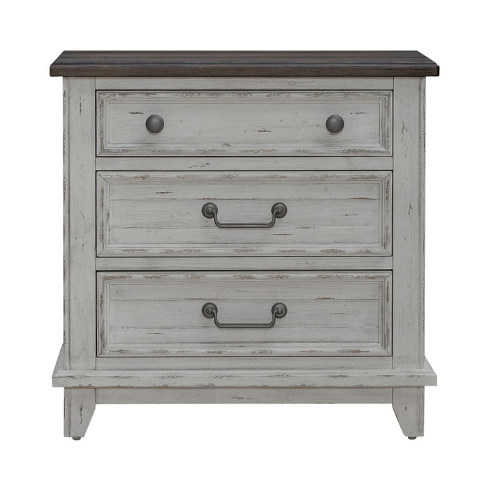River Place - 3 Drawer Nightstand With Charging Station - Riverstone White & Tobacco