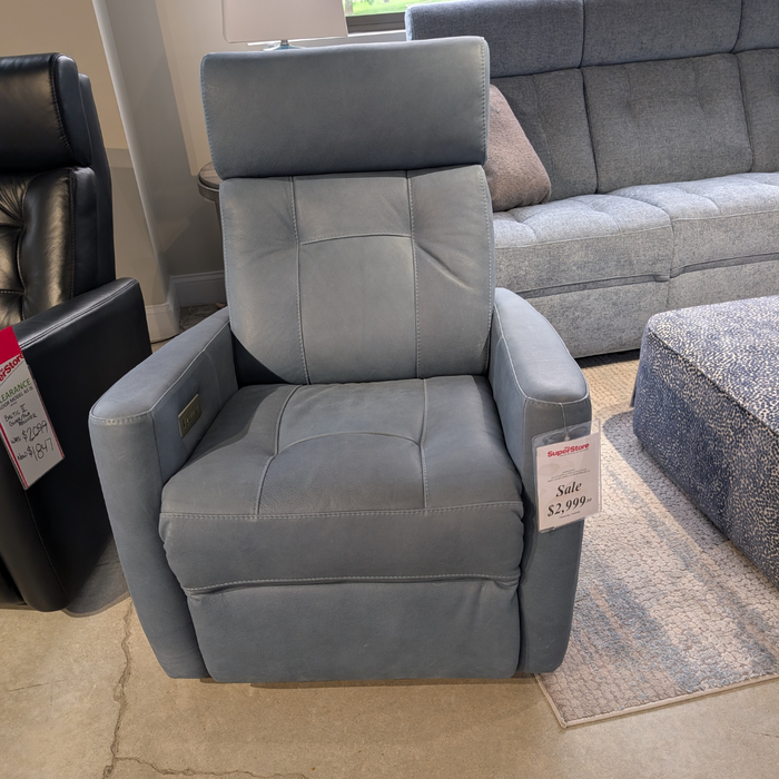 Clearance West Coast ll Swivel Glider Recliner in Blue Leather by Palliser