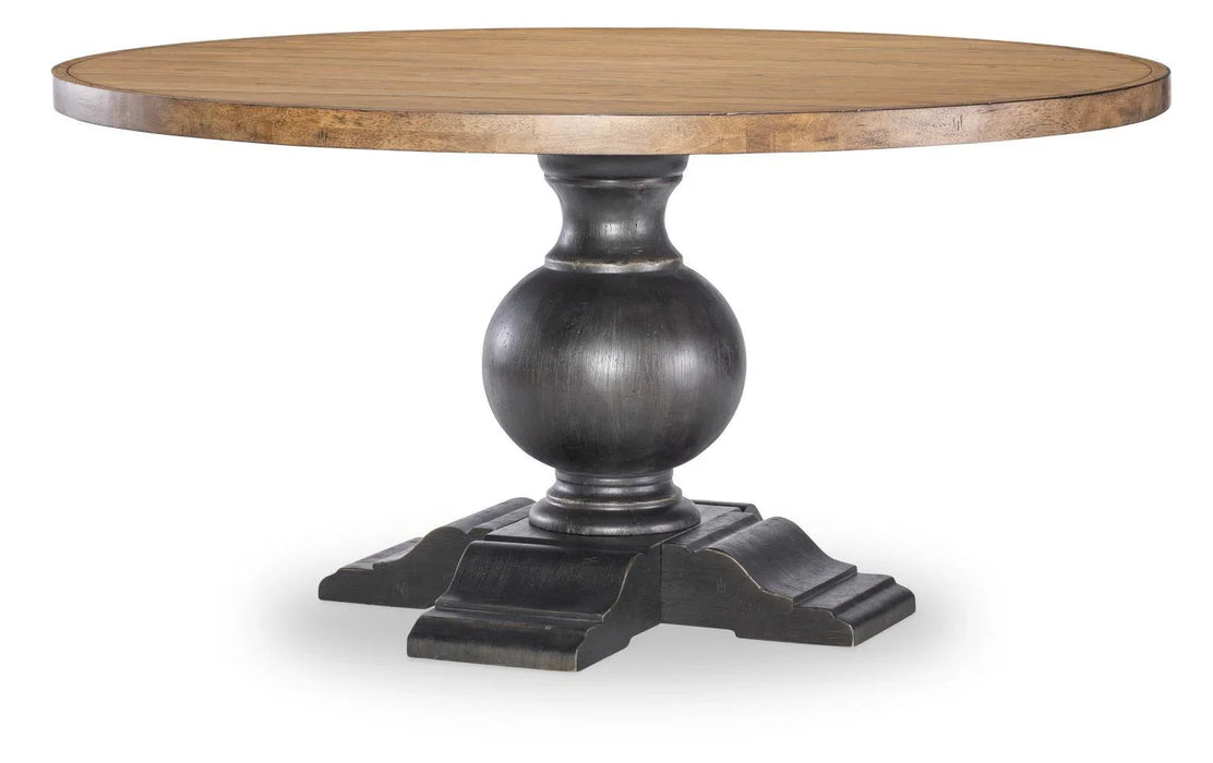 Vintage Market - Round Dining Table Complete - Barnwood Oak And Kettle Black