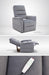 Gray recliner chair with remote control on a white background