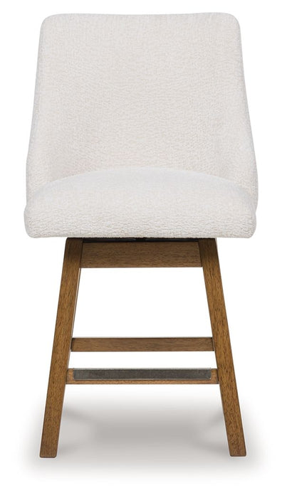 Cabalynn - Oatmeal / Light Brown - Upholstered Swivel Barstool (Set of 2)
