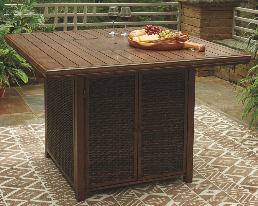 Paradise Trail - Medium Brown - Square Bar Table w/Fire Pit