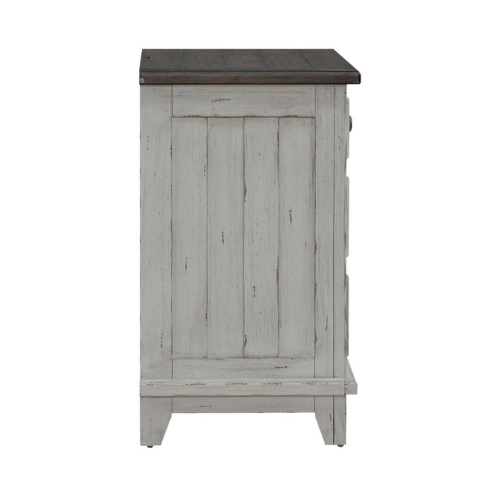 River Place - 3 Drawer Nightstand With Charging Station - Riverstone White & Tobacco