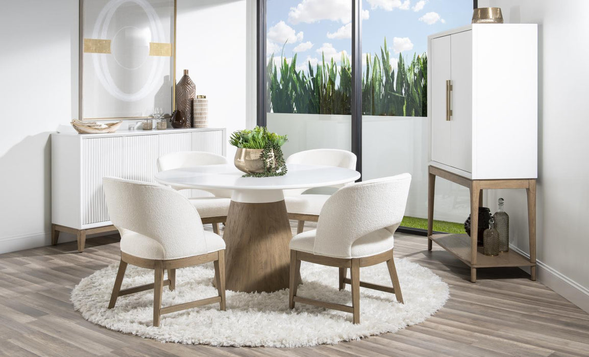 Melrose - Round Dining Table Top - Cloud White And Desert Oak