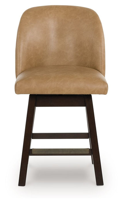 Neymorton - Dark Grayish Brown - Upholstered Swivel Faux Leather Barstool (Set of 2)