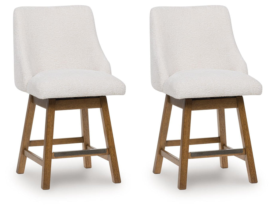 Cabalynn - Oatmeal / Light Brown - Upholstered Swivel Barstool (Set of 2)