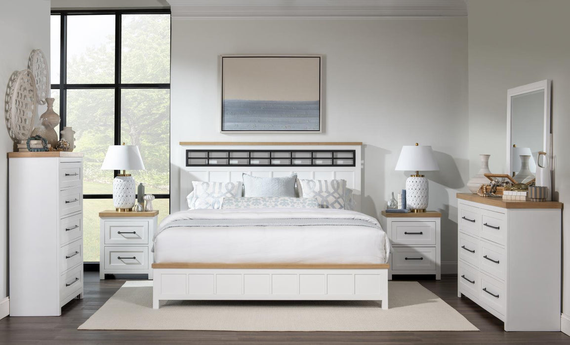 Horizons - Full Panel Headboard - Pure White / Natural Oak