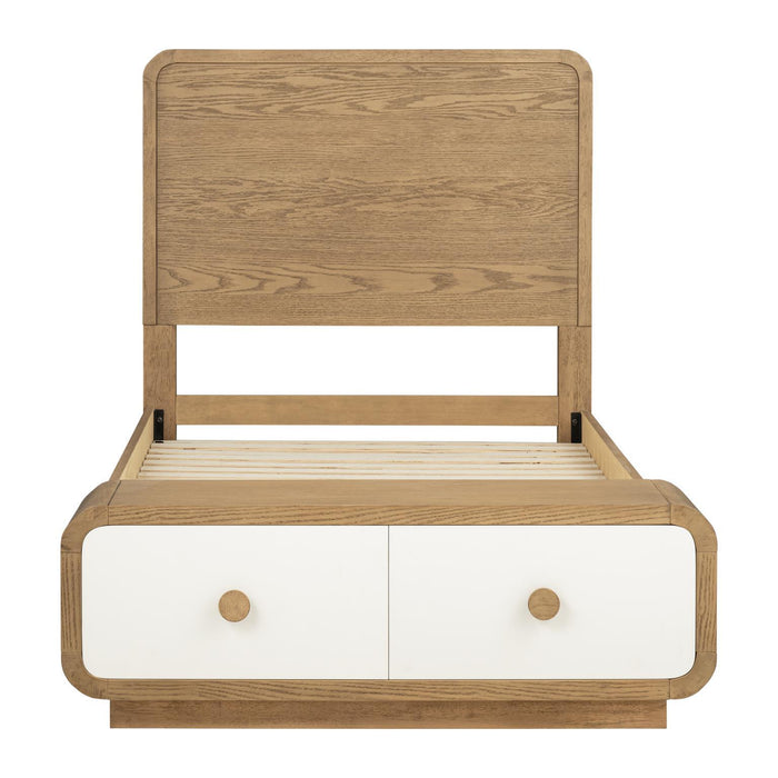 Margot - Twin Storage Footboard With Slats - Desert Oak And Cloud White