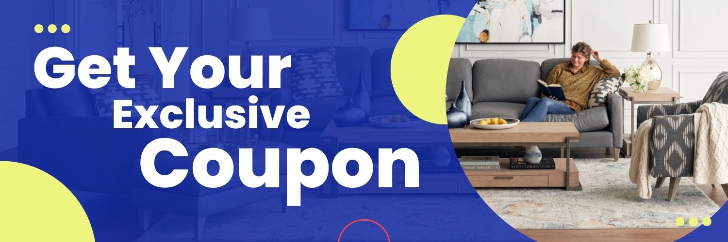 Banner for designer page, shows living room scene and displays text 