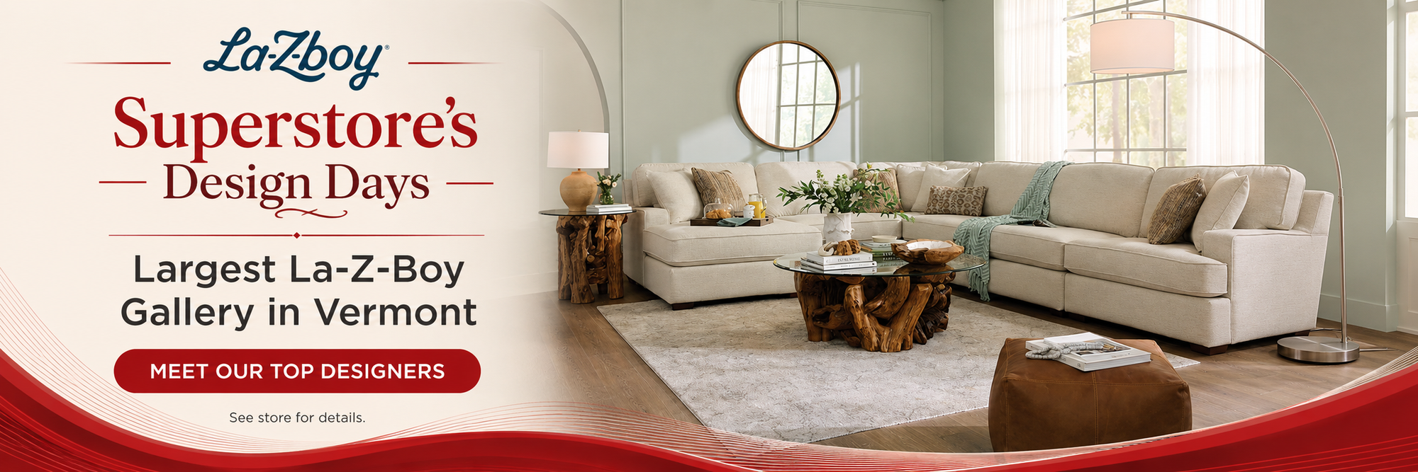La-Z-Boy furniture set in a living room with promotional text for Design Days event.