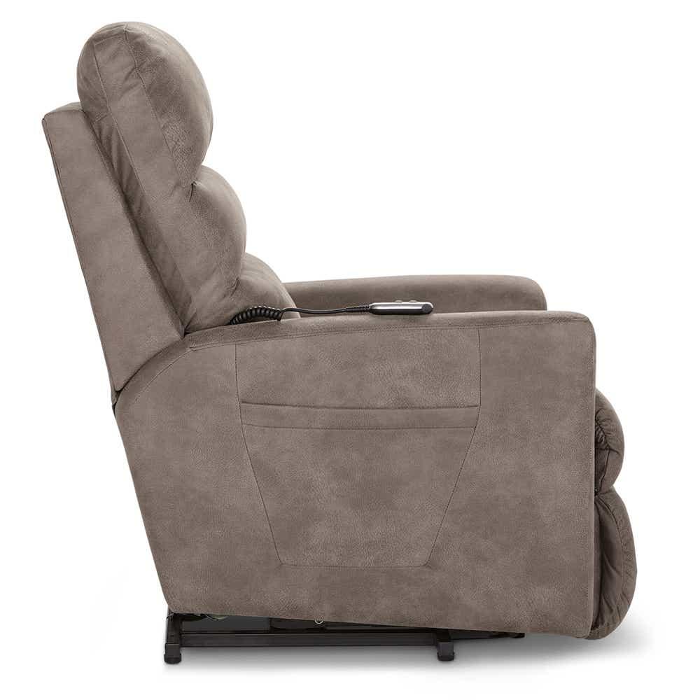 Liam Bronze Power Lift Recliner in Charcoal, reclined view