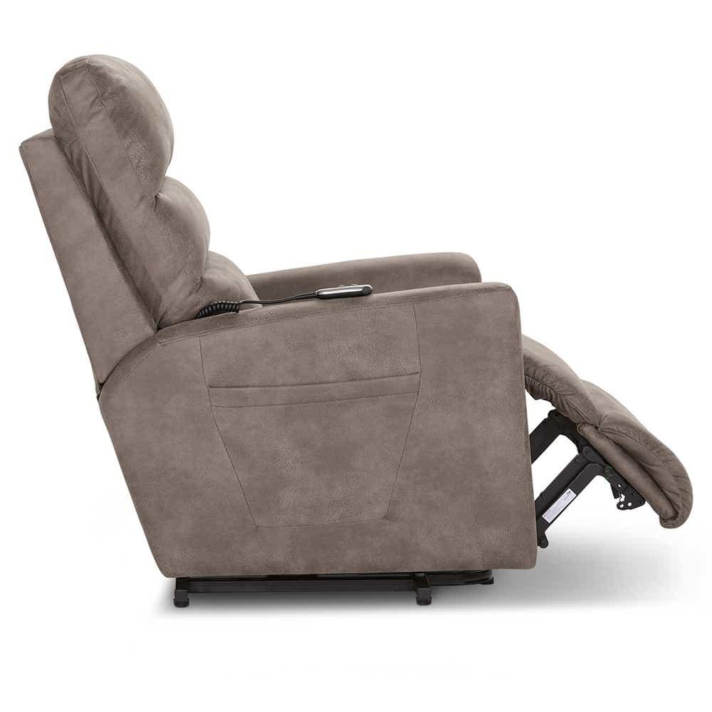 Liam Bronze Power Lift Recliner in Charcoal, lifted position