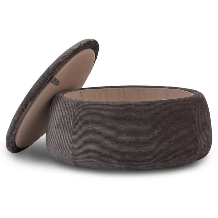 Contemporary Upholstered Round Ottoman with Hidden Storage by La-Z-Boy